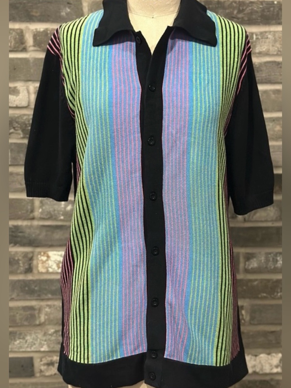 Vintage 90s Irvine Park Abstract Striped Knit Button Front Top Medium